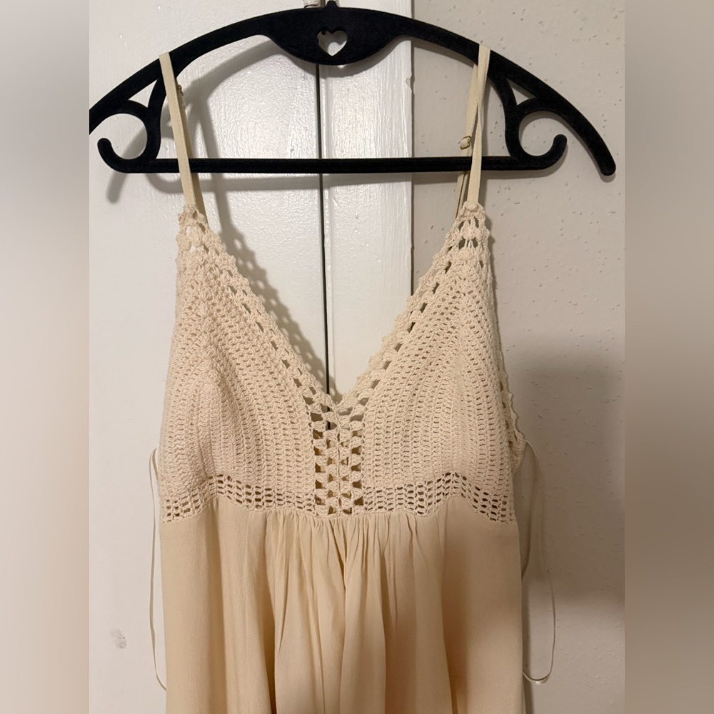 Boho Lulu's Cream Crochet Bodice Maxi Dress large - Picture 6 of 7